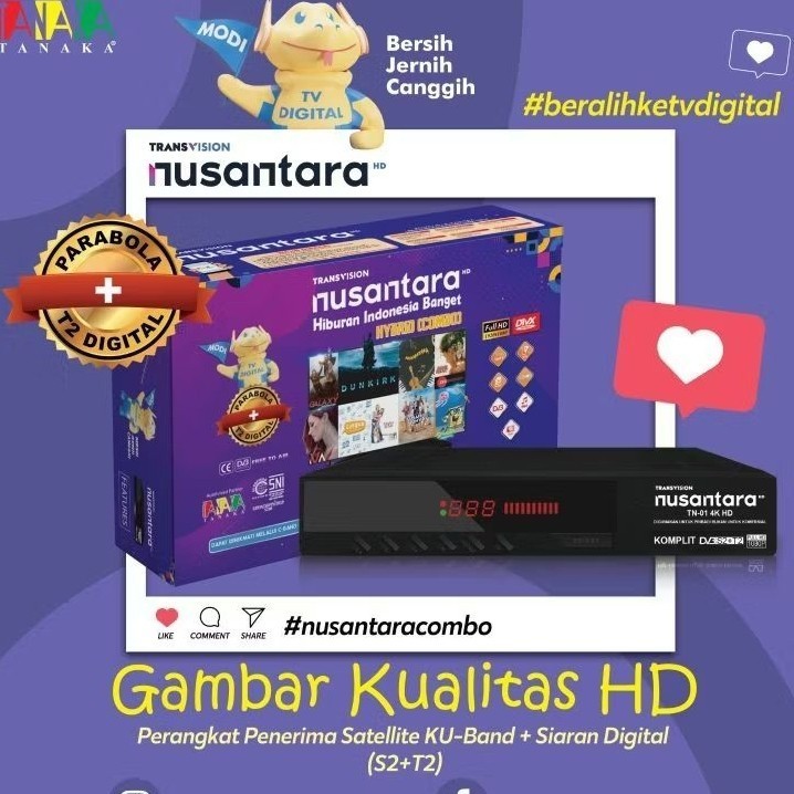 promo spesial RECEIVER TRANSVISION TANAKA NUSANTARA HD COMBO ( SATELITE PARABOLA + T2 TERRESTRIAL)