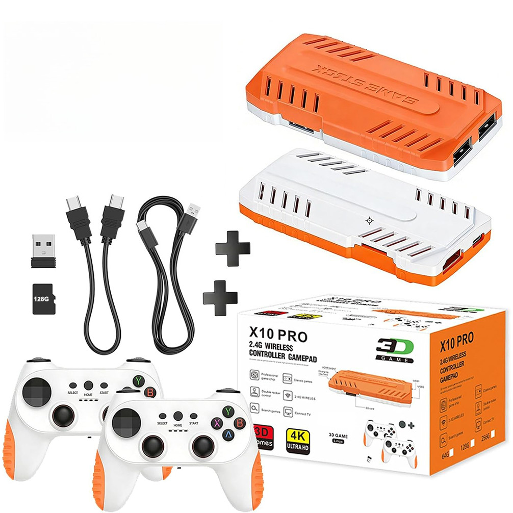 Orange Color X10 PRO TV Game Stick 4K HD Video Gaming Consola 128G 50000+ Games 2.4G Dual Wireless C
