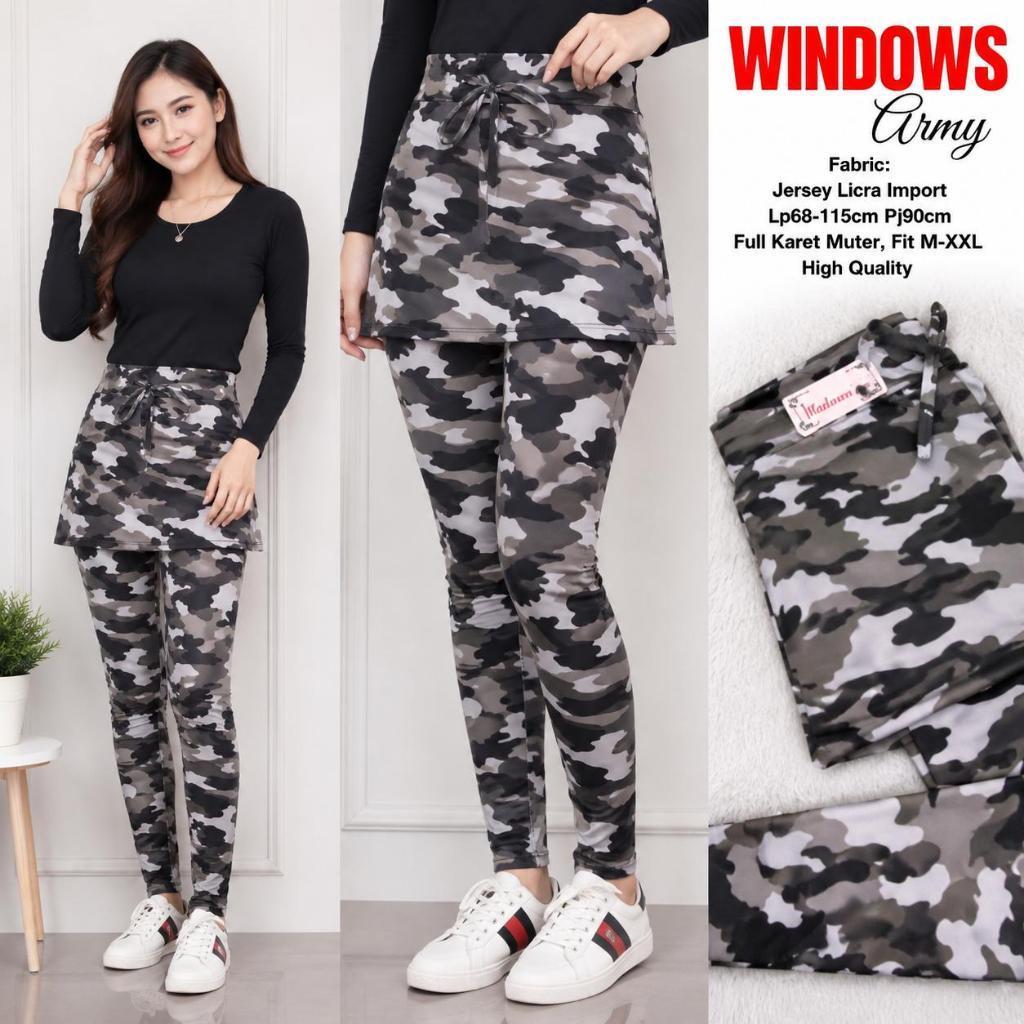 Celana Rok Senam Army - Celana Legging Rok Army - Celana Rok Legging Army - Training Loreng Wanita