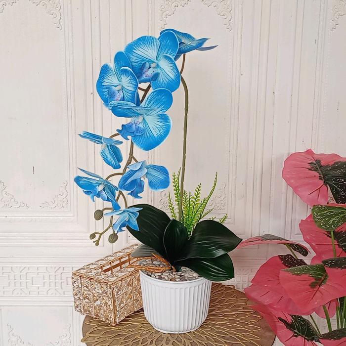 (READY STOK) bunga anggrek latex jumbo artificial vas ga - biru (TERLARIS)