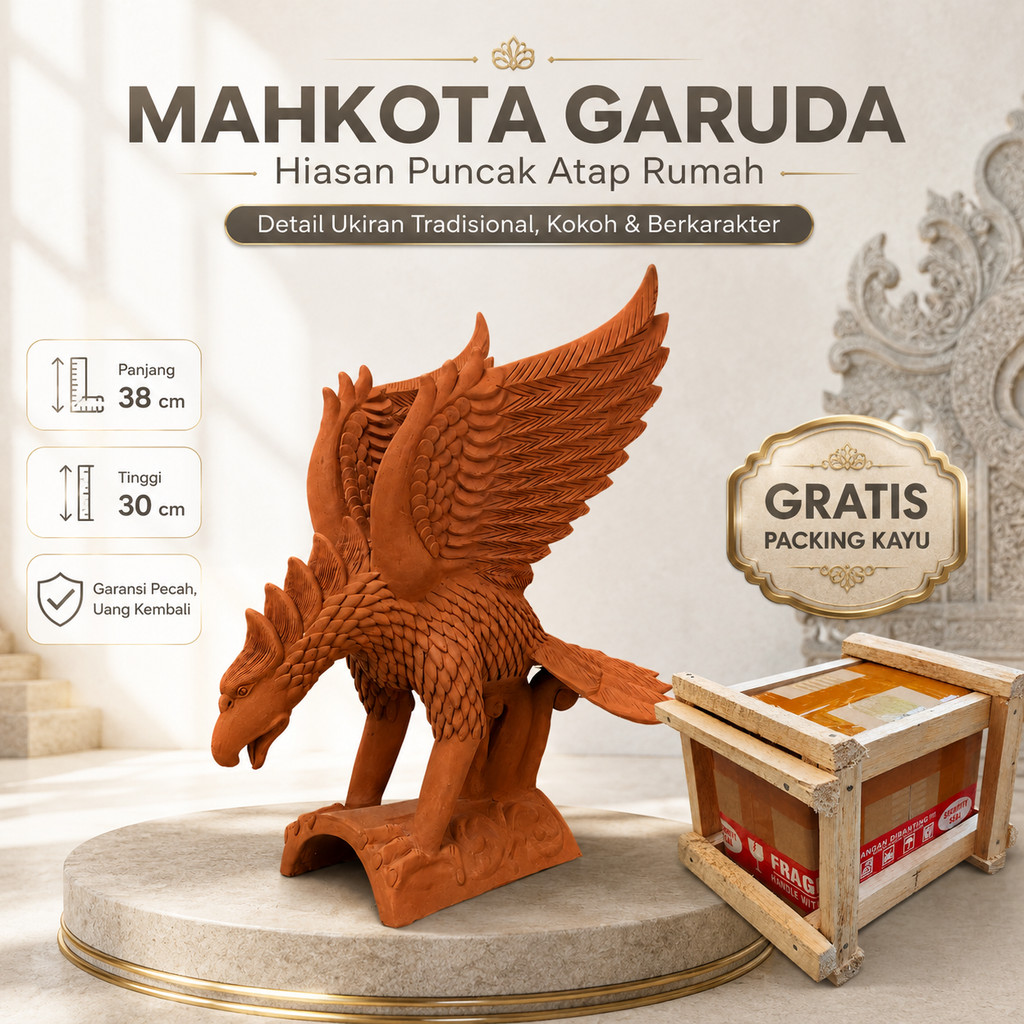 Mahkota Garuda Wuwung Atap Rumah Tanah Liat Terakota – Hiasan Nok Puncak Atap Handmade Kasongan Jogj