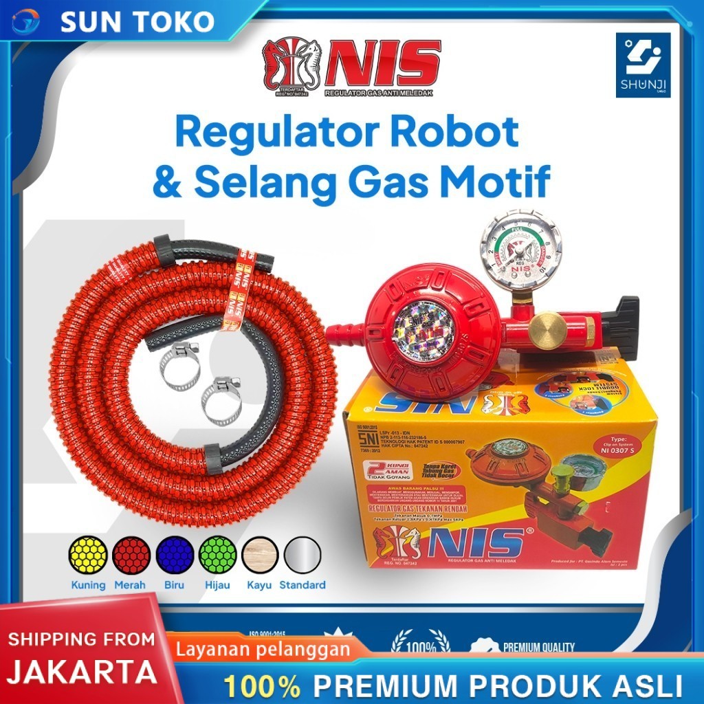 NIS Regulator Kompor Gas ROBOT - Tekanan Rendah (NIS 0307) Paket Hemat Selang Gas