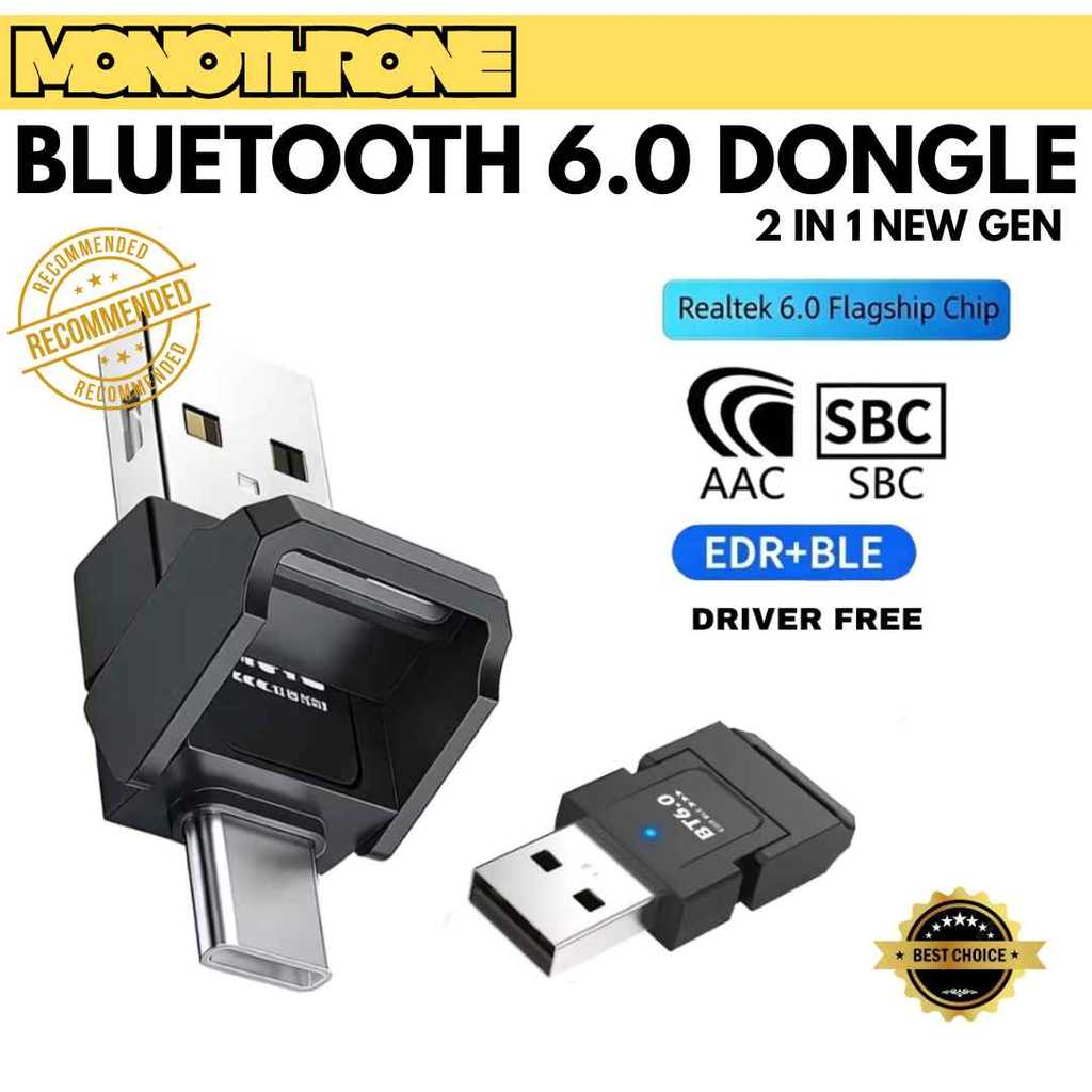 Adapter Dongle Bluetooth 6.0 USB Type C Audio Receiver Transmitter EDR BLE BT 6.0 Keyboard Mouse Hea