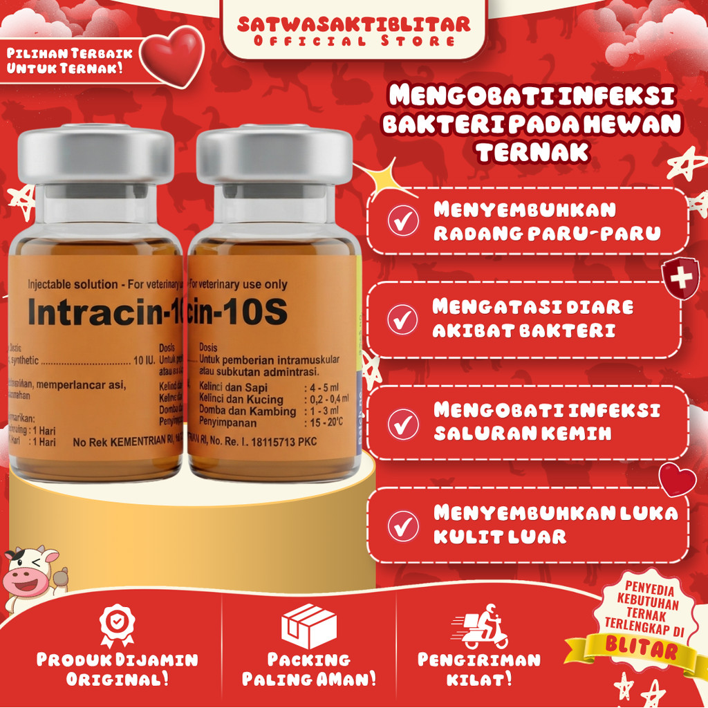 INTRACIN 5 ML DAN INTRACIN 10 ML - Intracin 10s Pelancar Kelahiran Hewan Kelinci Anjing Kucing Kambi