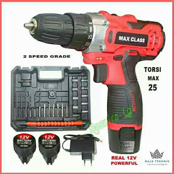 MODERN M-13 Bor Cordless Drill Batre Tanpa Kabel Mesin 12V 120W Torsi 18 LED Indikator Waterpass Rev