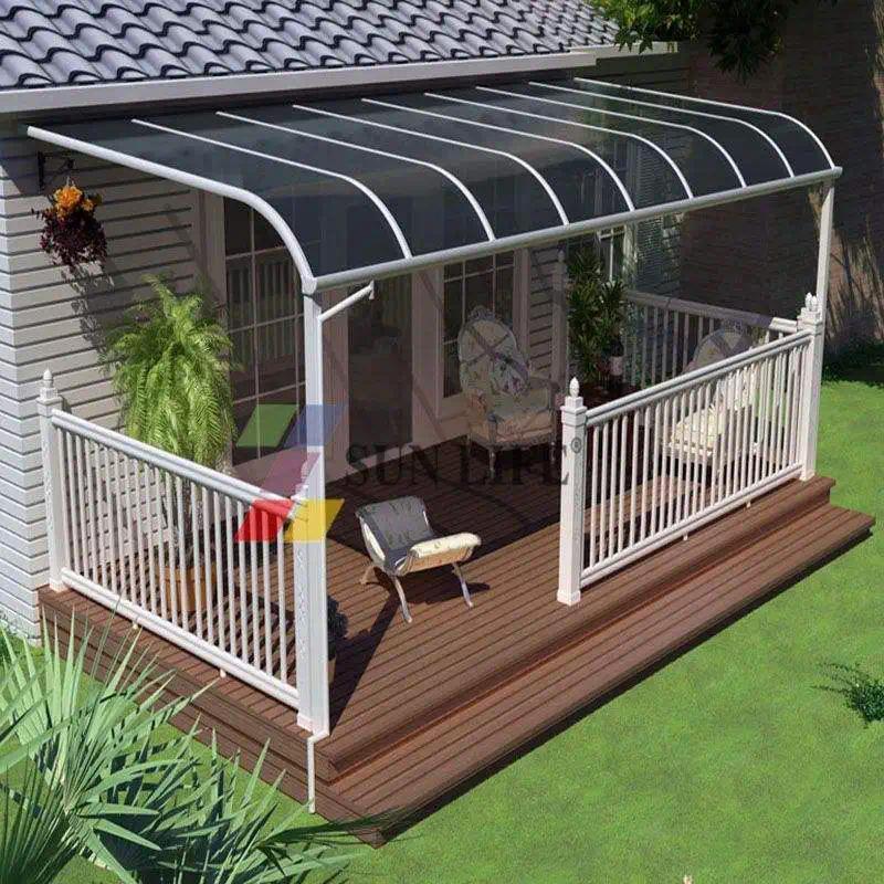 Brown Polycarbonate Awning Black Plastic Brackets Sunshade Canopy Aluminium Front & Back Bars Polica