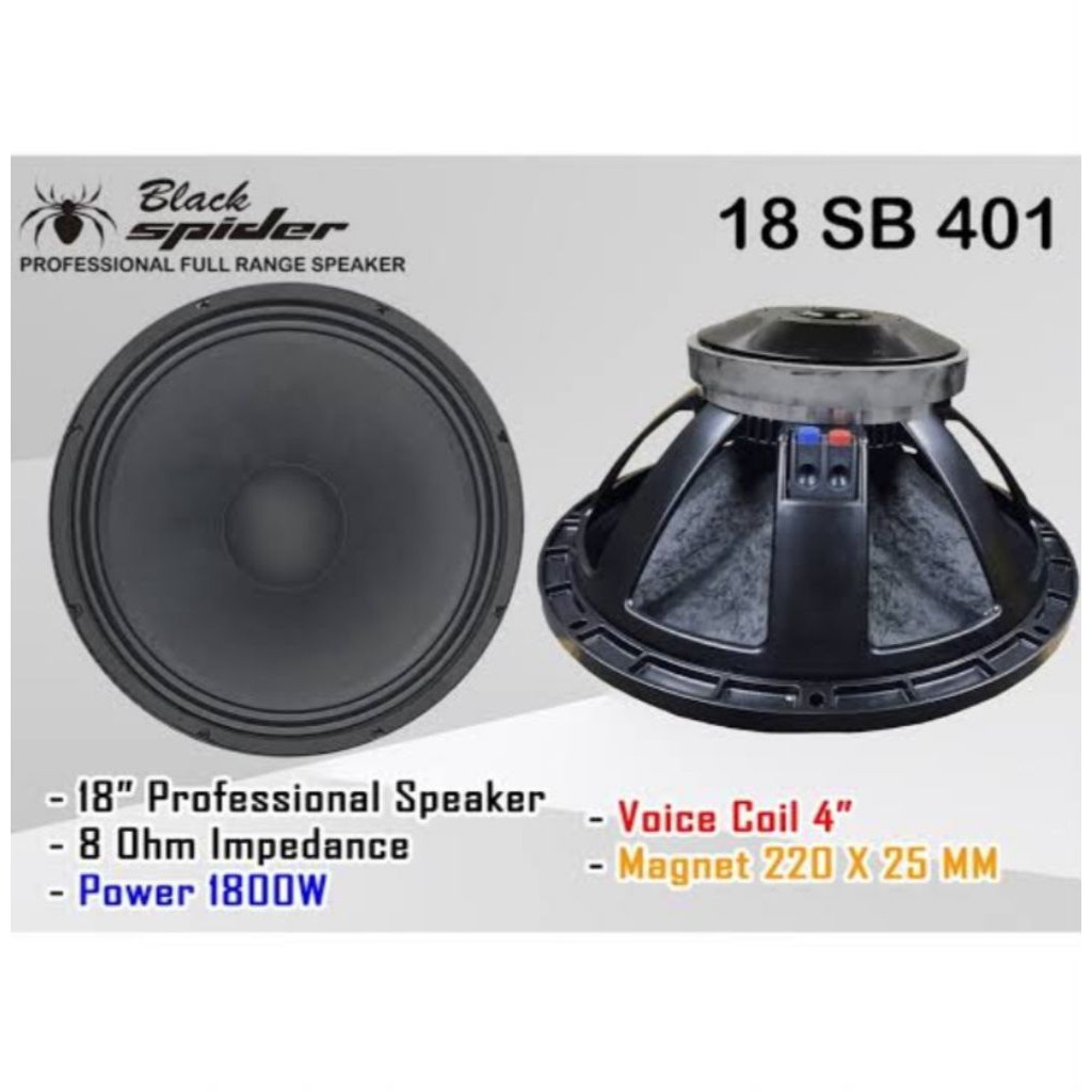 SPEAKER KOMPONEN BLACKSPIDER 18 INCH 18SB401 VOICE COIL 4 INCH BLACK SPIDER 18 SB 401