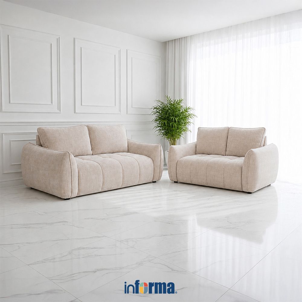 Informa Eloise Set Sofa Fabric - Krem Beige Sofa Ruang Tamu Sofa Minimalis Kursi Santai Kursi Ruang 