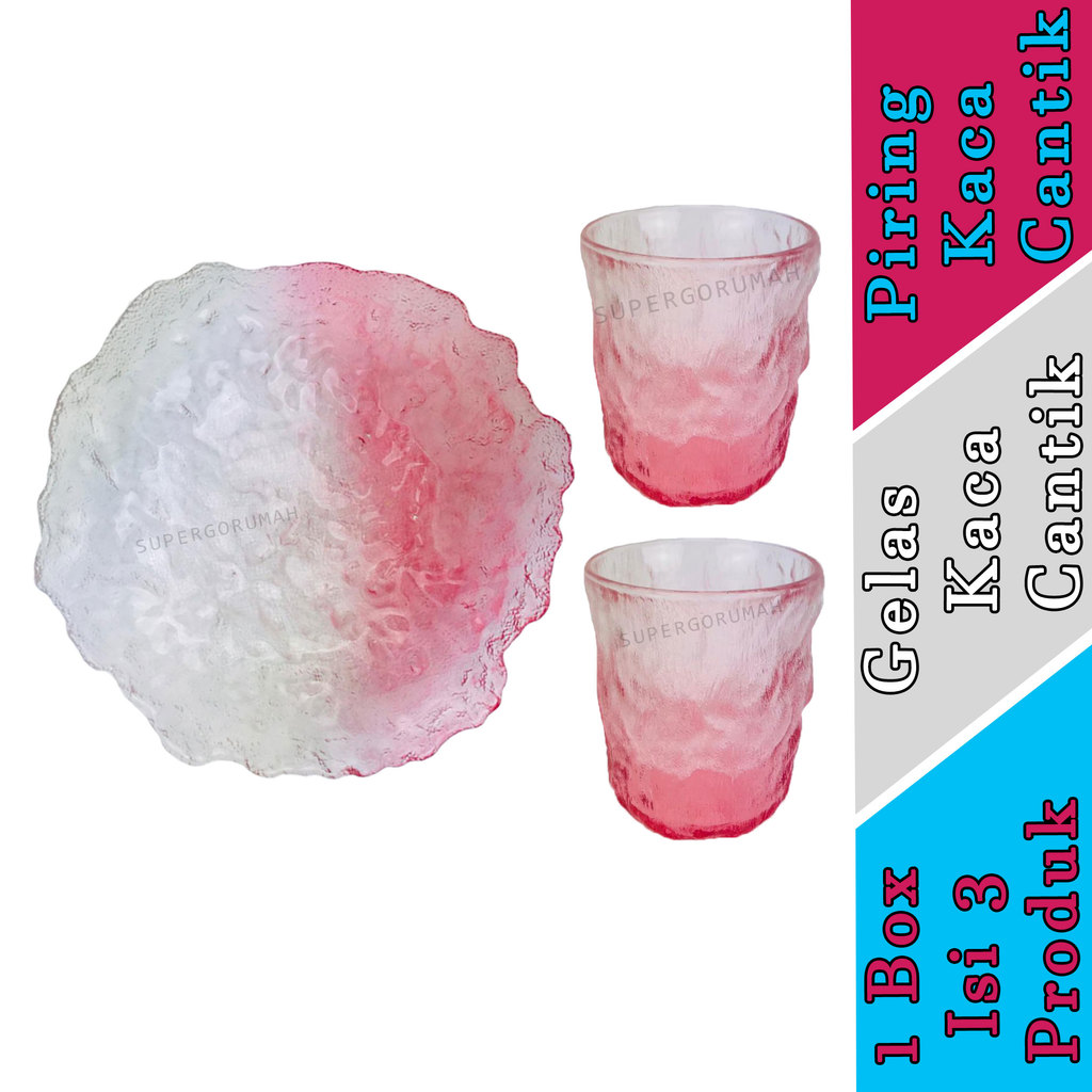 Gelas Cantik 1 Set isi 3pcs - Piring Gelas Cantik - Gelas & Piring Cantik