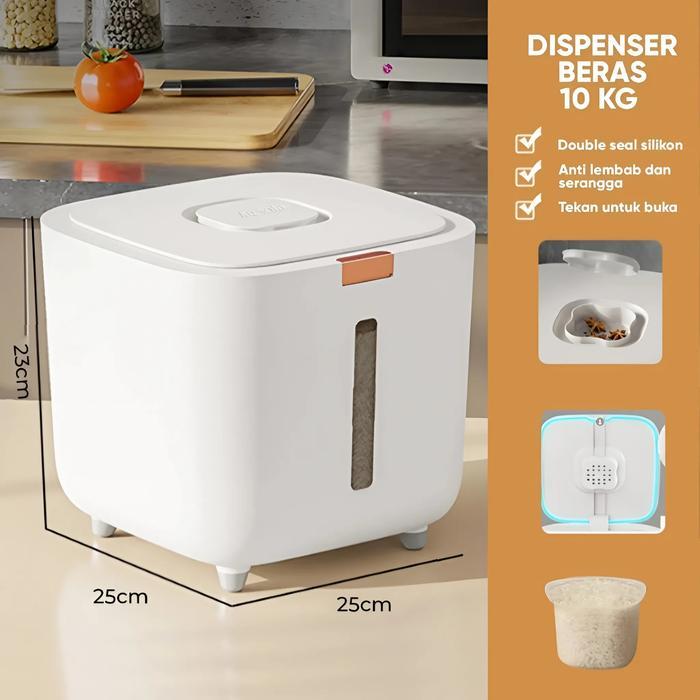 Dispenser Beras 10 Kg ANTI KUTU Tempat Beras 10Kg Wadah Beras Tempat Penyimpanan Beras - 10kg Putih
