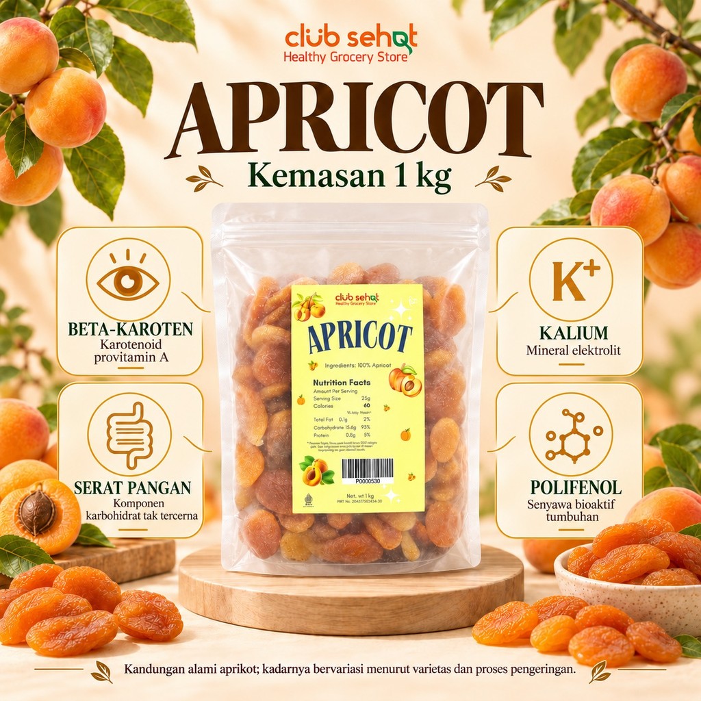 Club Sehat Apricot Kering 1kg | Dried Apricot Buah Aprikot Kering Premium