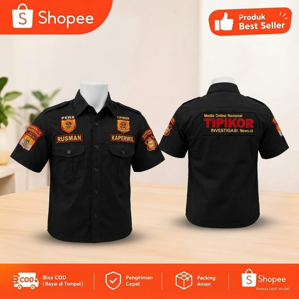 Kemeja Jurnalis Pers Tipikor Bordir Custom 3D Timbul Seragam Dinas Baju Kerja Atribut Instansi Size 