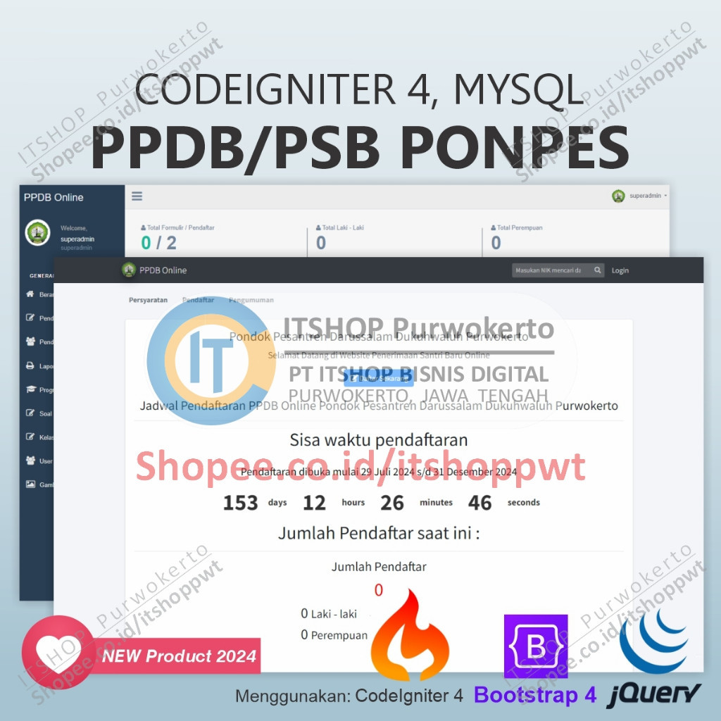 Source Code Aplikasi Web PPDB PSB Pondok Pesantren PonPes menggunakan Codeigniter 4 MySQL
