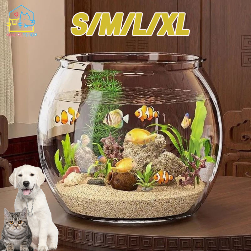 Mantulbee 5 Size Toples Plastic Aquarium Tank Cupang Estetik Pet Fish Bowl Aquarium Bulat Aquarium