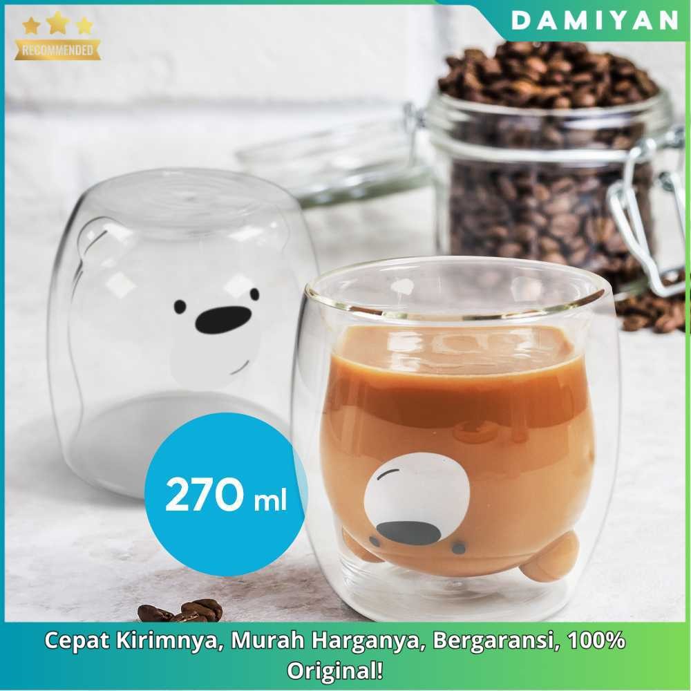 [DMY] Gelas Kaca Double Wall Bear - Aesthetic Tahan Panas Mug - Gelas Kopi Lucu Transparan