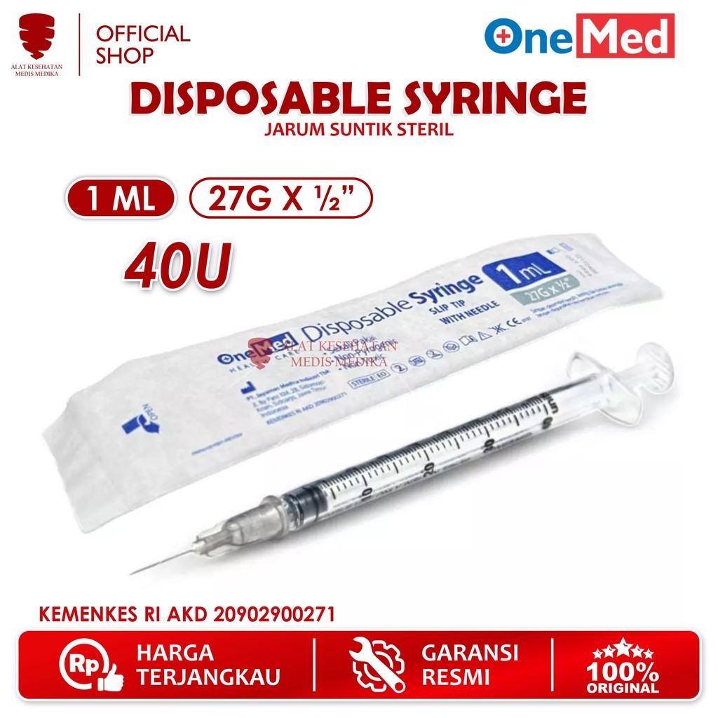 Onemed Disposable Syringe 1ml 40U isi 100 Spuit Sterile Jarum Suntik Steril Slip Tip with Needle Ins