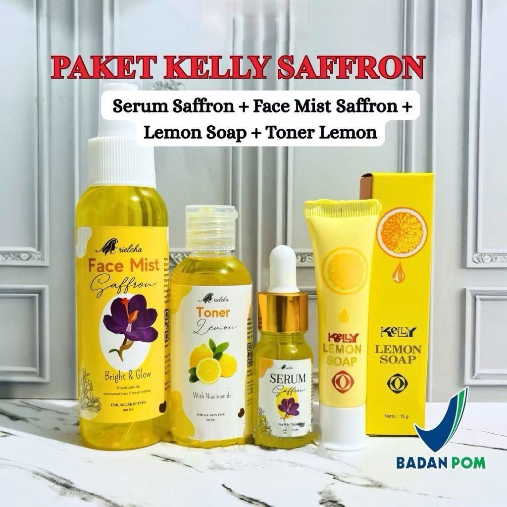 ❤️BB❤️ Paket Glowing Kelly 4in1  Lemon Soap 15gr + Serum Saffron + Toner Lemon + Face Mist Saffron