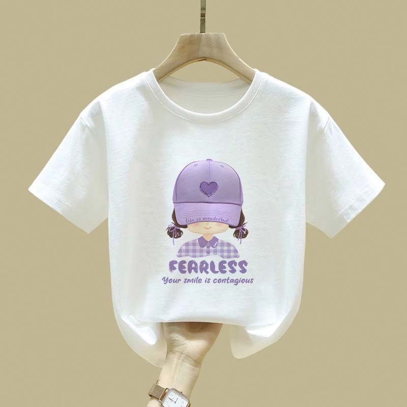 JiOJiO Gadis kecil cantik bergaya Korea mengenakan pola cetak topi pakaian anak baju anak perempuan 