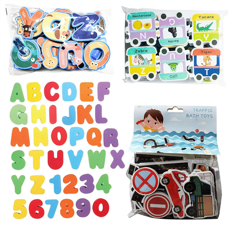 Baby Bath Toys Floating Foam Eva Puzzle Bathing Toys For Children Letter Number Traffic Cognitive Bathroom Play Water Game Tmz