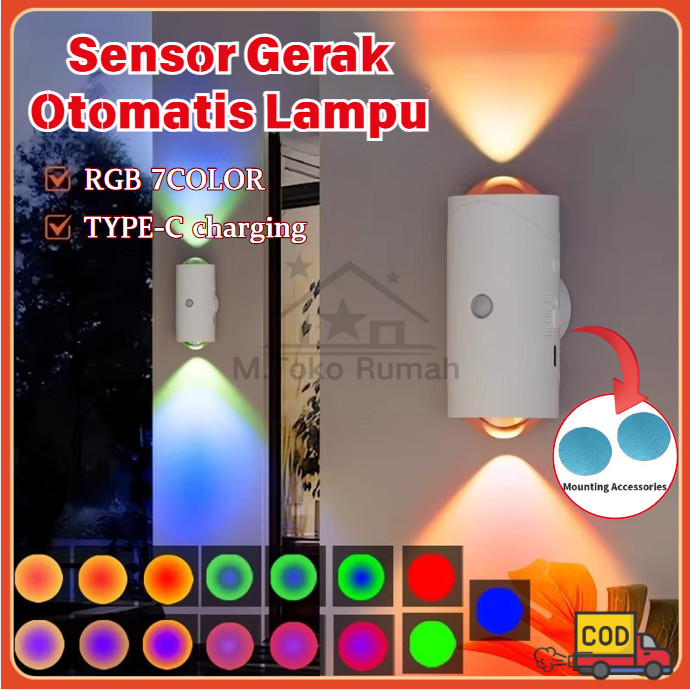 [COD]7COLORS Lampu Dinding Led Lampu Warna-warni Lampu Dinding Sensor Gerak Otomatis TYPE-C charging