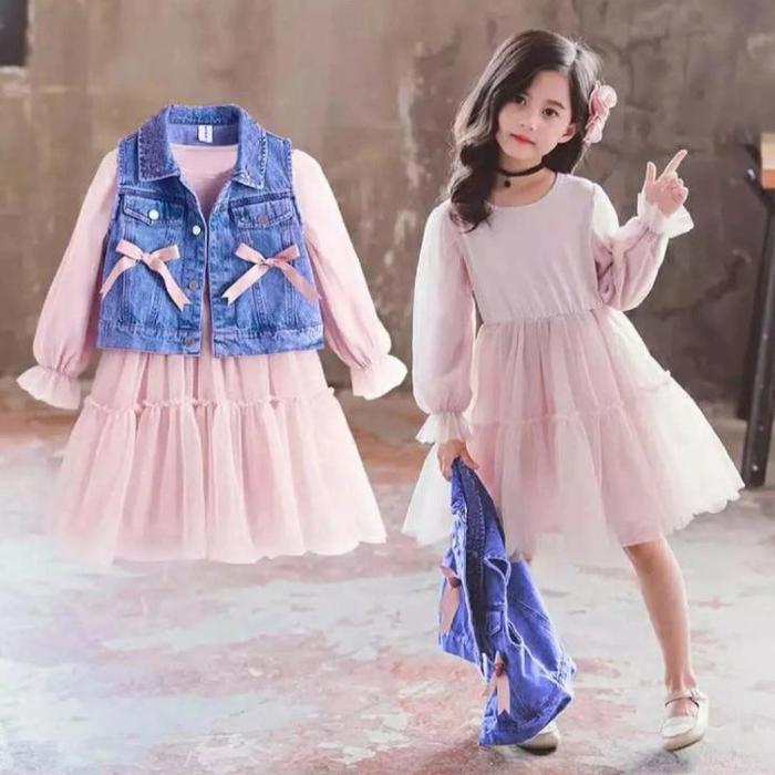 [Dress Rompi 587 RO] dress anak wanita hyget combi jeans 4 - 8 tahun - Softblue