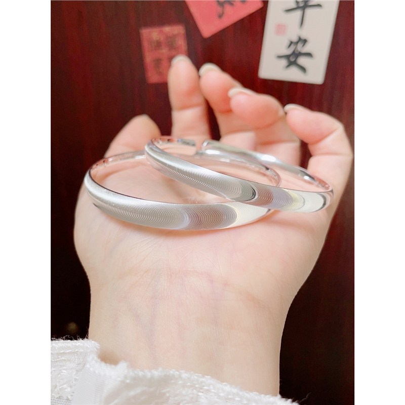 Perak Murni999Gelang Perak Mata Kucing untuk Wanita Gelang Perak Murni Disikat Gelang Terbuka Sederh