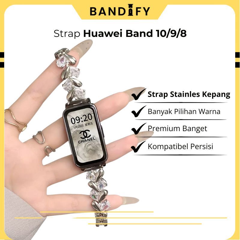 Bandify Premium Tali Jam Stainless Strap Huawei Band 10/9/8 Wanita Aksesori Jam Wanita Huawei Band 1