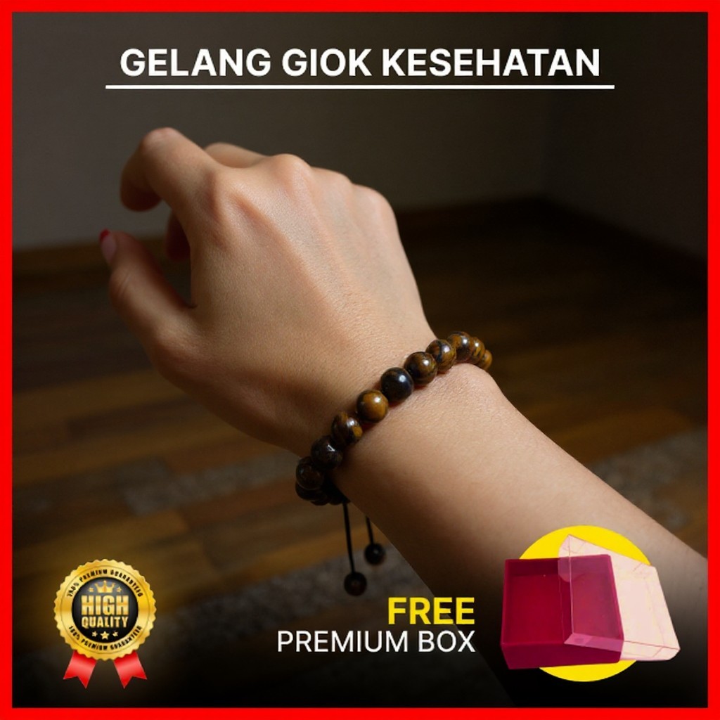 Gelang Batu Giok Coklat Elegan Pria Wanita / Gelang Batu Alam Healing Bracelet