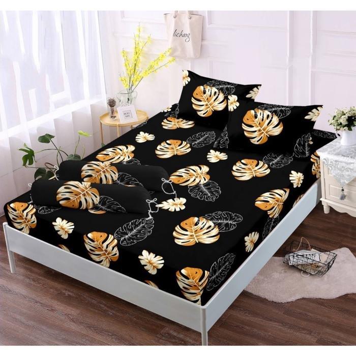 SALE Sprei SAJA Motif Bunga Homemade Hanya Sprei Aesthetic Korean - Daun Hitam, Sprei Saja - 90x200T