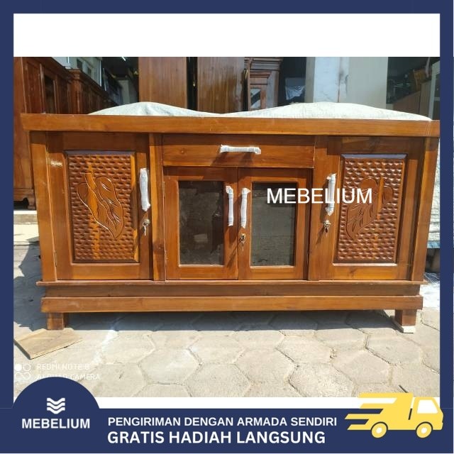 [Khusus Cargo] Bufet TV Kayu Jati Muda | Diswar Meja TV Jati Minimalis