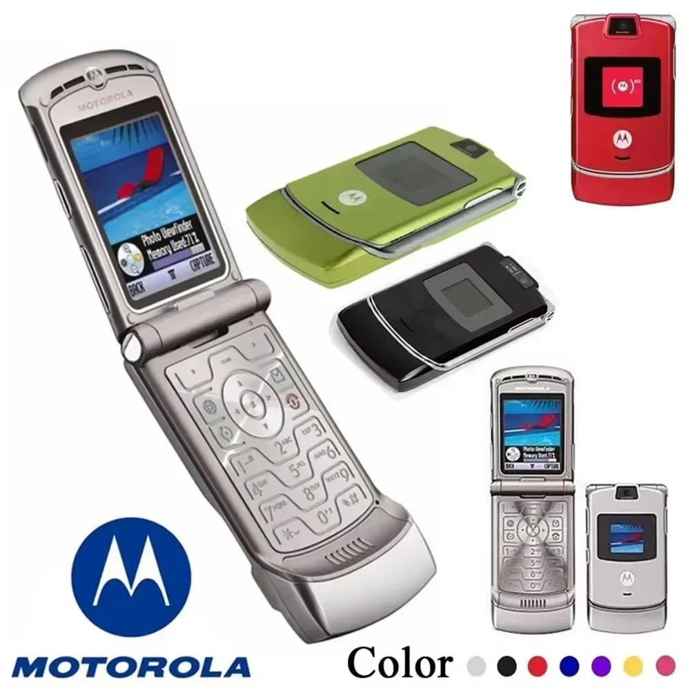 Refurbished 90% Motorola New RAZR V3 Original Unlocked Blue Case Bluetooth Phone GSM 850/900/1800/19