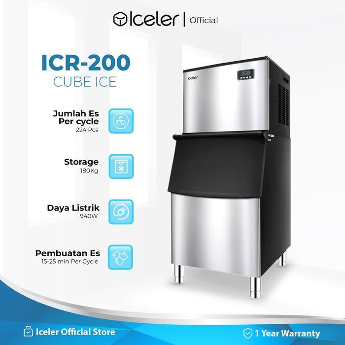 Iceler Mesin Es Batu Commercial Ice Maker ICR-200 200KG/24JAM Ice Cube Machine 224pcs/Cycle Garansi 