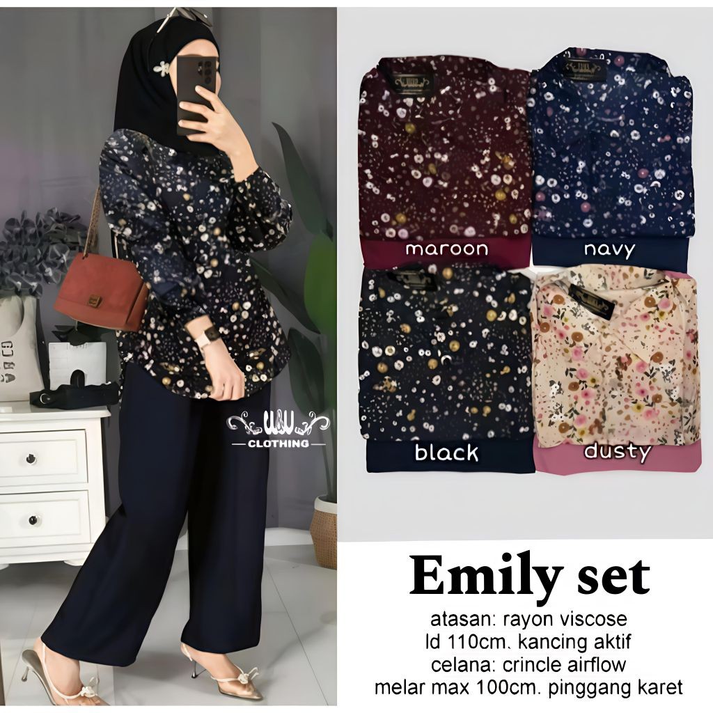 Emily Set - One Set Rayon Twill Motif Bunga Rasya Terbaru 2025