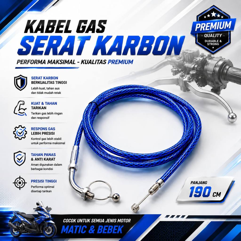 KABEL GAS SERAT KABEL PANJANG 190CM KABEL GAS SERAT KARBON PANJANG 190CM UNIVERSAL SEMUA MOTOR