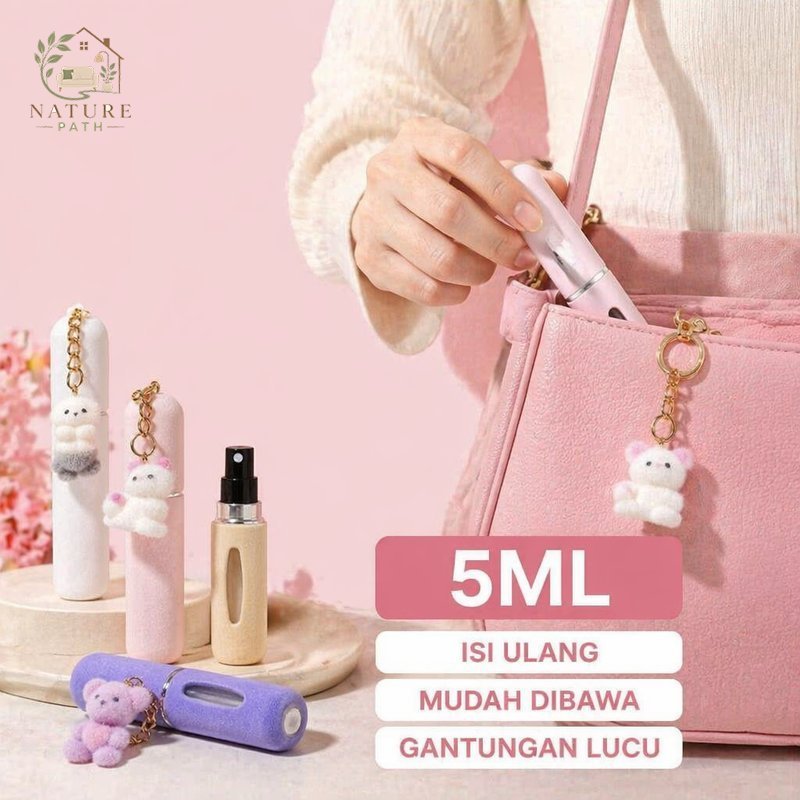 Botol Parfum Refill Mini Portabel 5Ml Gantungan Tas Keychain Aesthetic Warna Pink