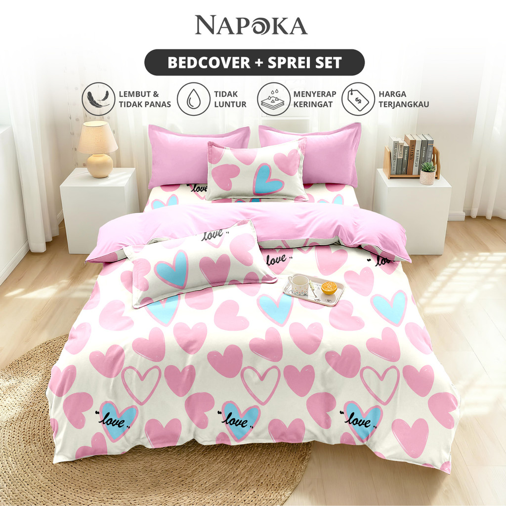 Bedcover Set Sprei Valentine Pink Mix Baby Pink - Ukuran Lengkap 120x200/160x200/180x200/200x200 - N