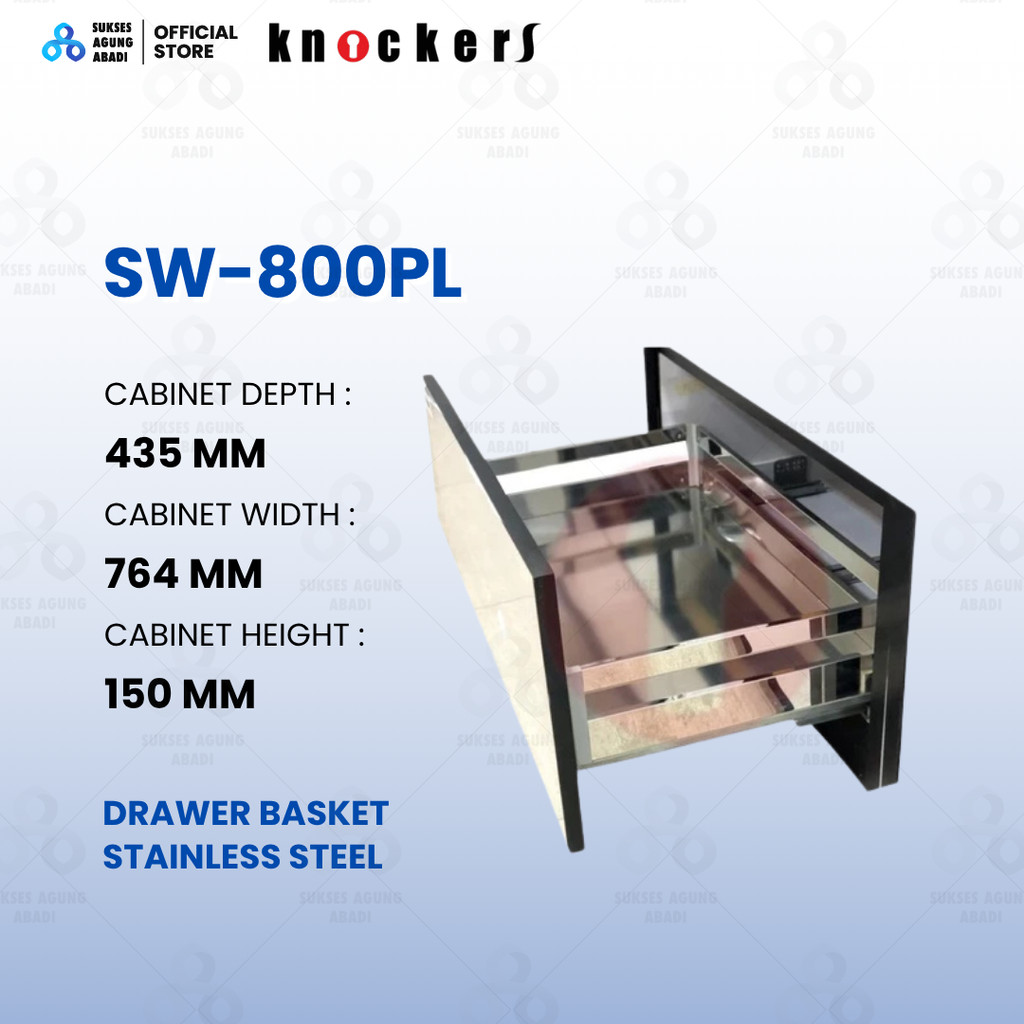 KNOCKERS SW-800 PL Rak Drawer Tarik Dapur Stainless 304 Soft Close 80cm Knockers SW-800PL