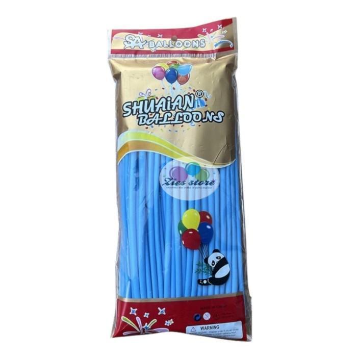 PACK ISI 100 Balon latex pentil doff / ballons twist / balon cacing - Biru Muda