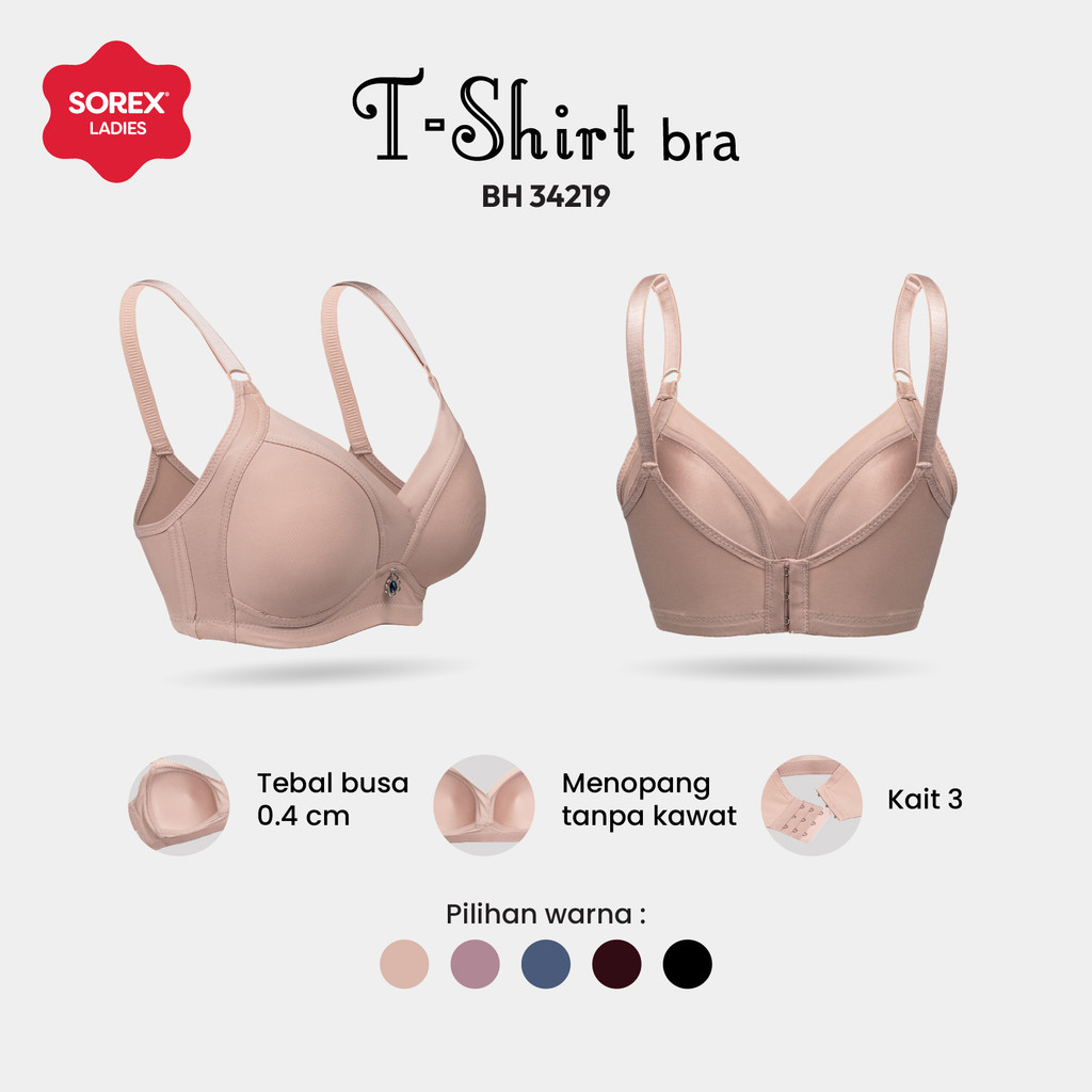 Sorex T-shirt Bra Busa Sedang Tanpa Kawat Cup B-C Full Cup Besar Kait 3 BH 34219