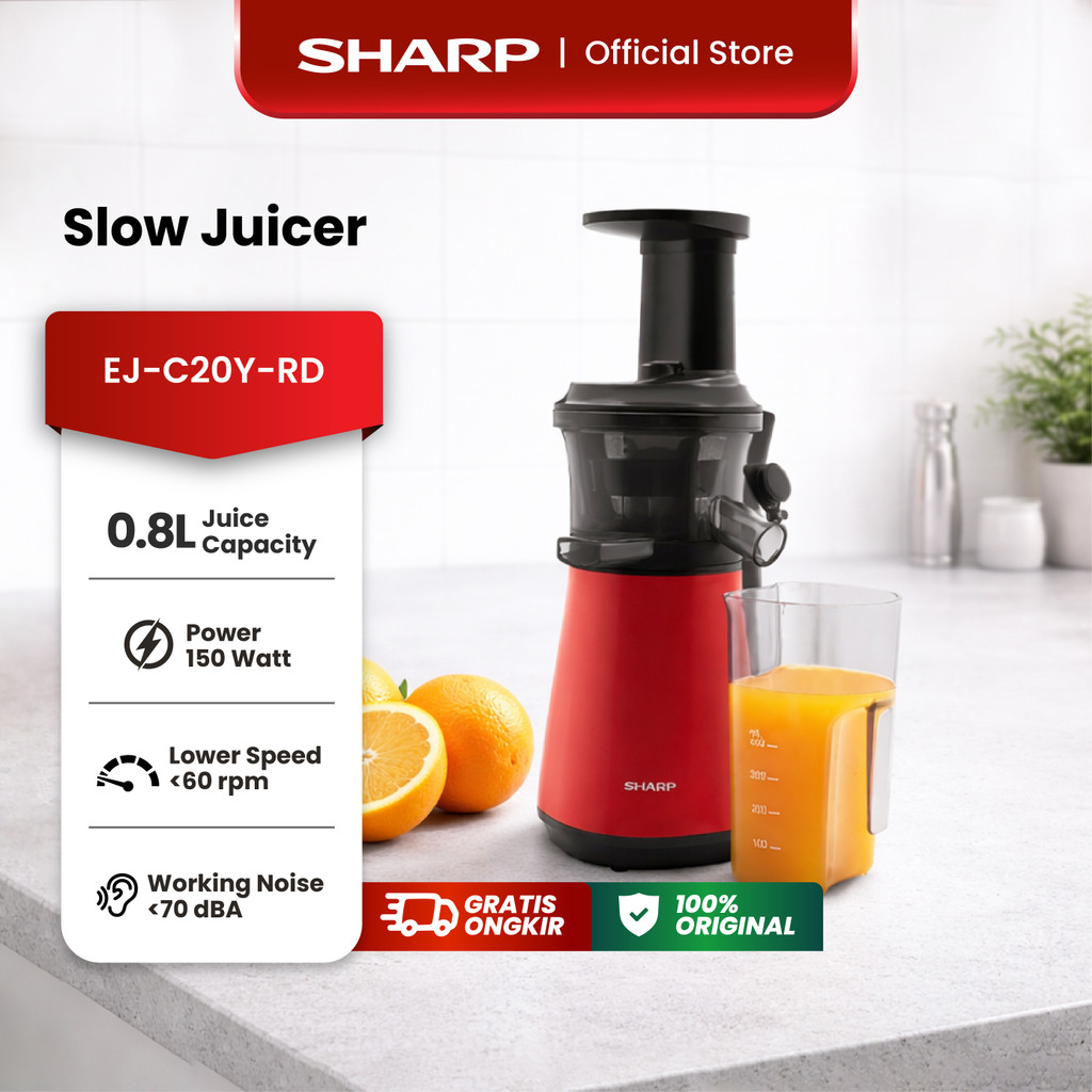 Sharp EJ-C20Y-RD Slow Juicer - Penyaringan Lembut untuk Buah dan Sayuran