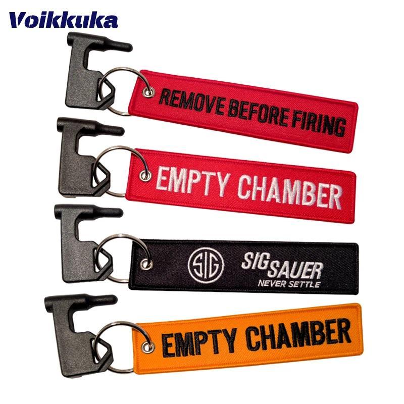 Tactical Chamber Safety Flag Empty Chamber Remove Before Firing Double Sided Embroidery Keychain Wit