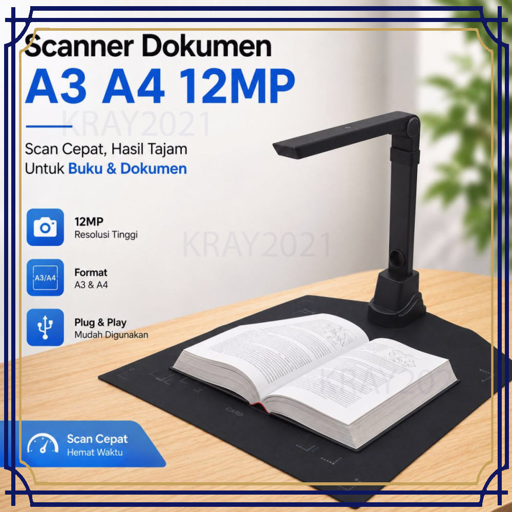 Scanner Dokumen Buku Overhead Portable Camera Scanner A3 A4 12MP PC010