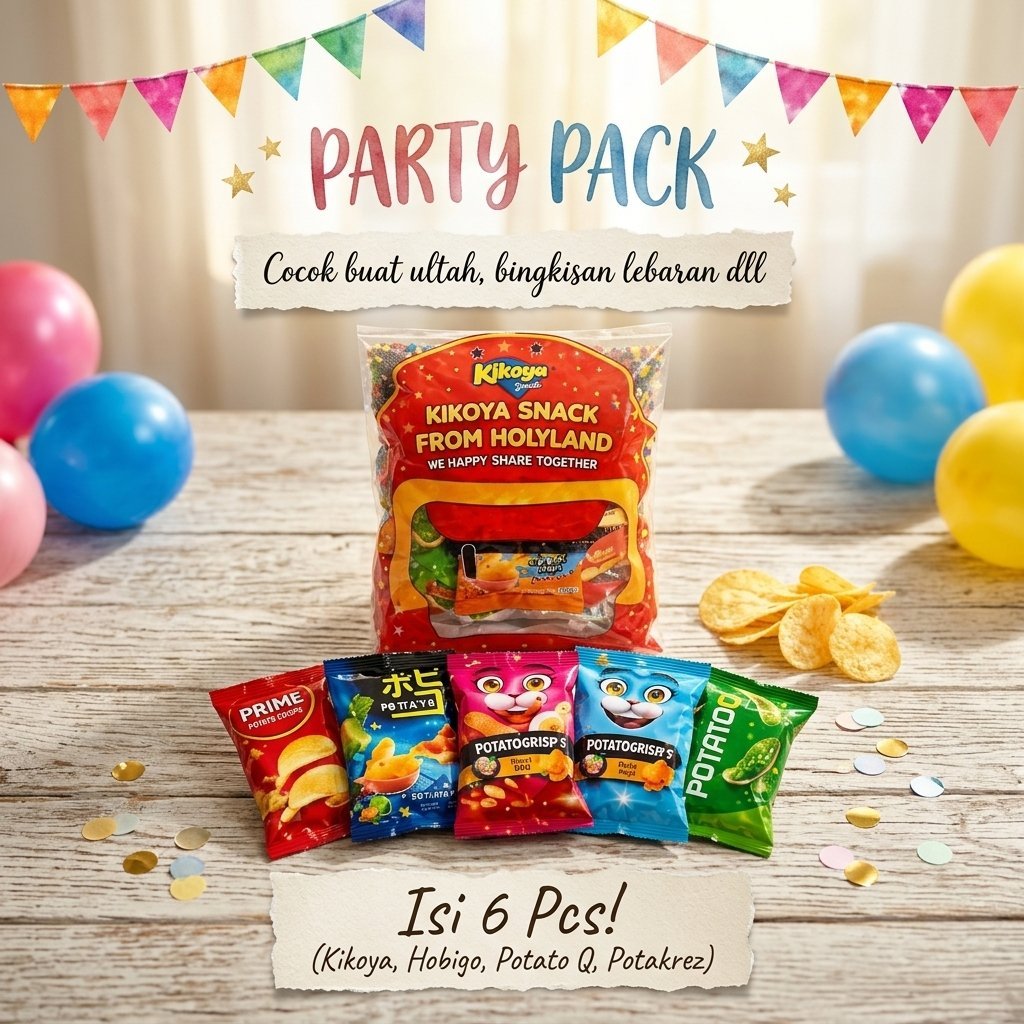KIKOYA Partypack Potato snack isi 6pcs snack ulang tahun Holyland Hampers Lebaran Hadiah gift