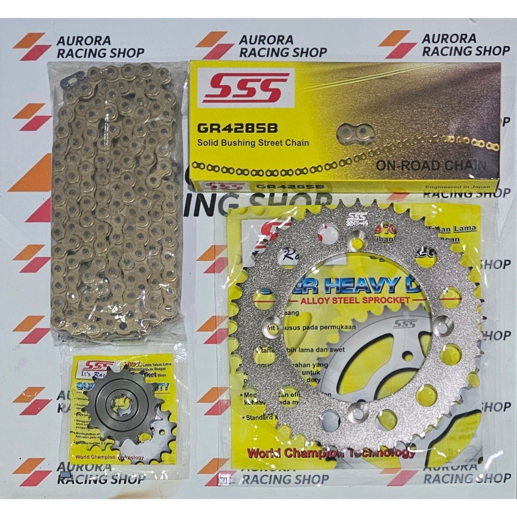 Gear Set SSS 428 KLX 150 - D Tracker & Rantai SSS 428 SB warna Gold