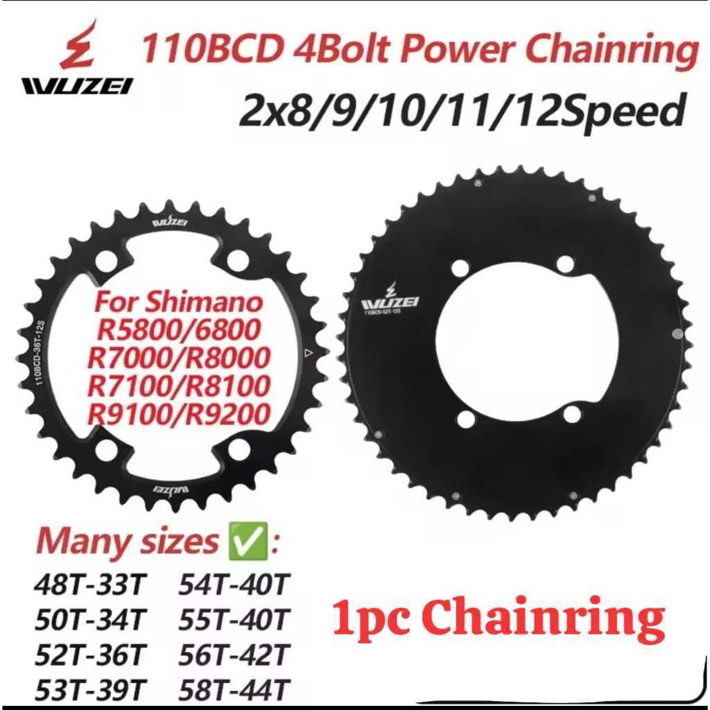 Foto WUZEI Double Multi Speed Chainring BCD 110 BCD 4 Baut Bolt 33T 34T 36T 39T 40T 42T 44T BCD Shimano R7000 R8000 R8100 R9200 Sepeda RB Gravel Alloy