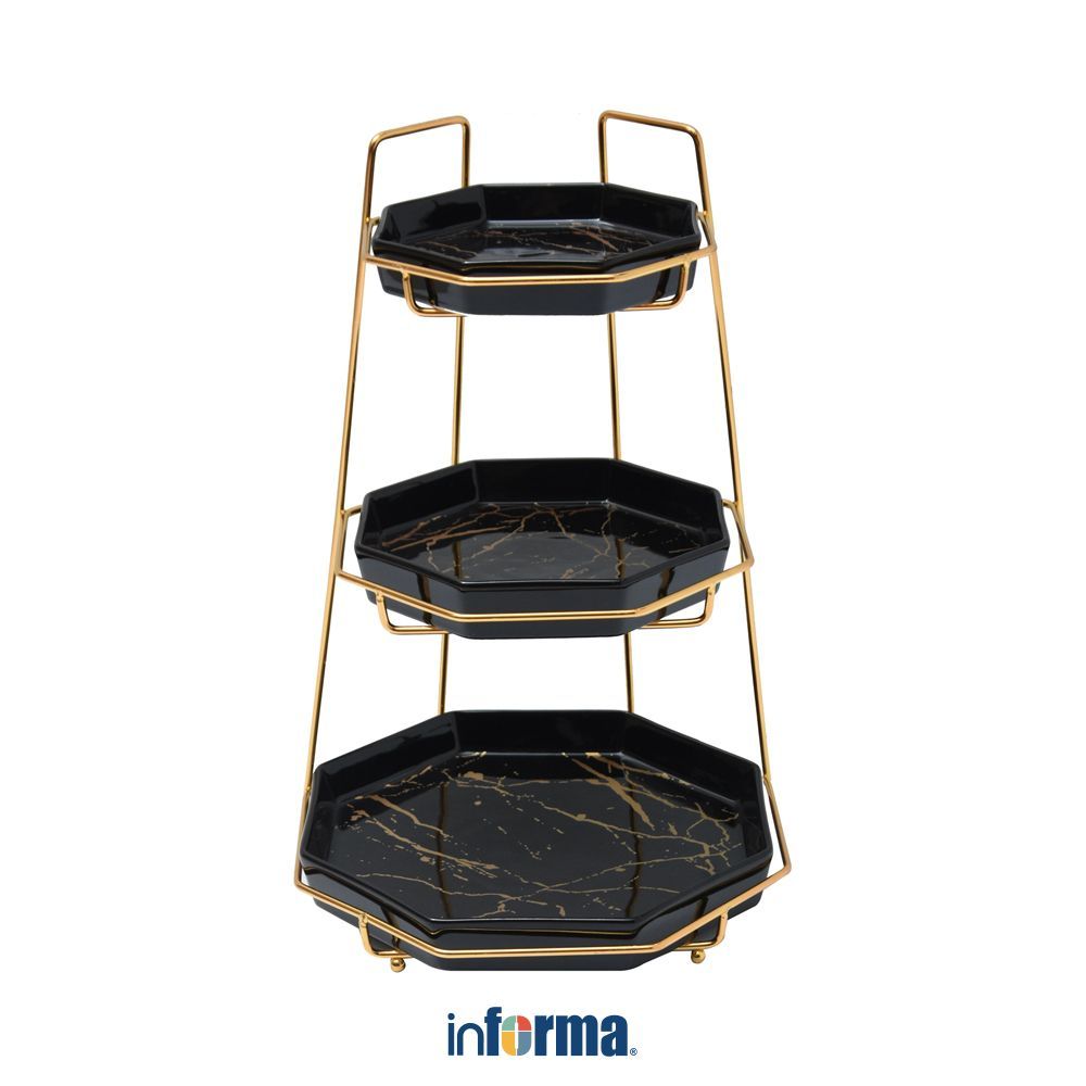 Informa Appetite Set Wadah Saji Dengan Rak Tingkat Octagon - Hitam Serving Bowl Wadah Hidang Bowl Sa