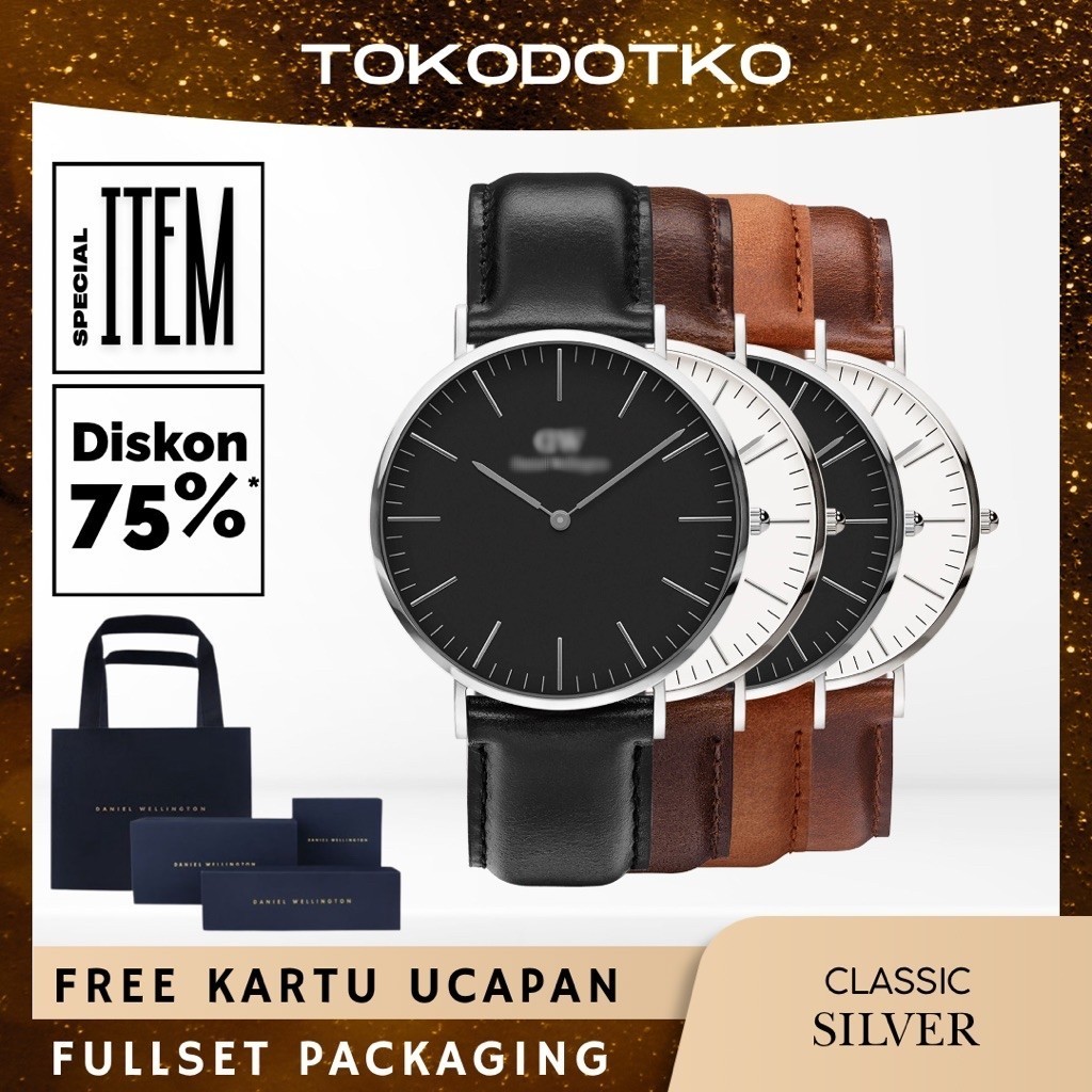 Jam Tangan Daniel Wellington DW Pria Wanita Analog Tali Kulit Classic Silver Minimalis Tipis Casual 