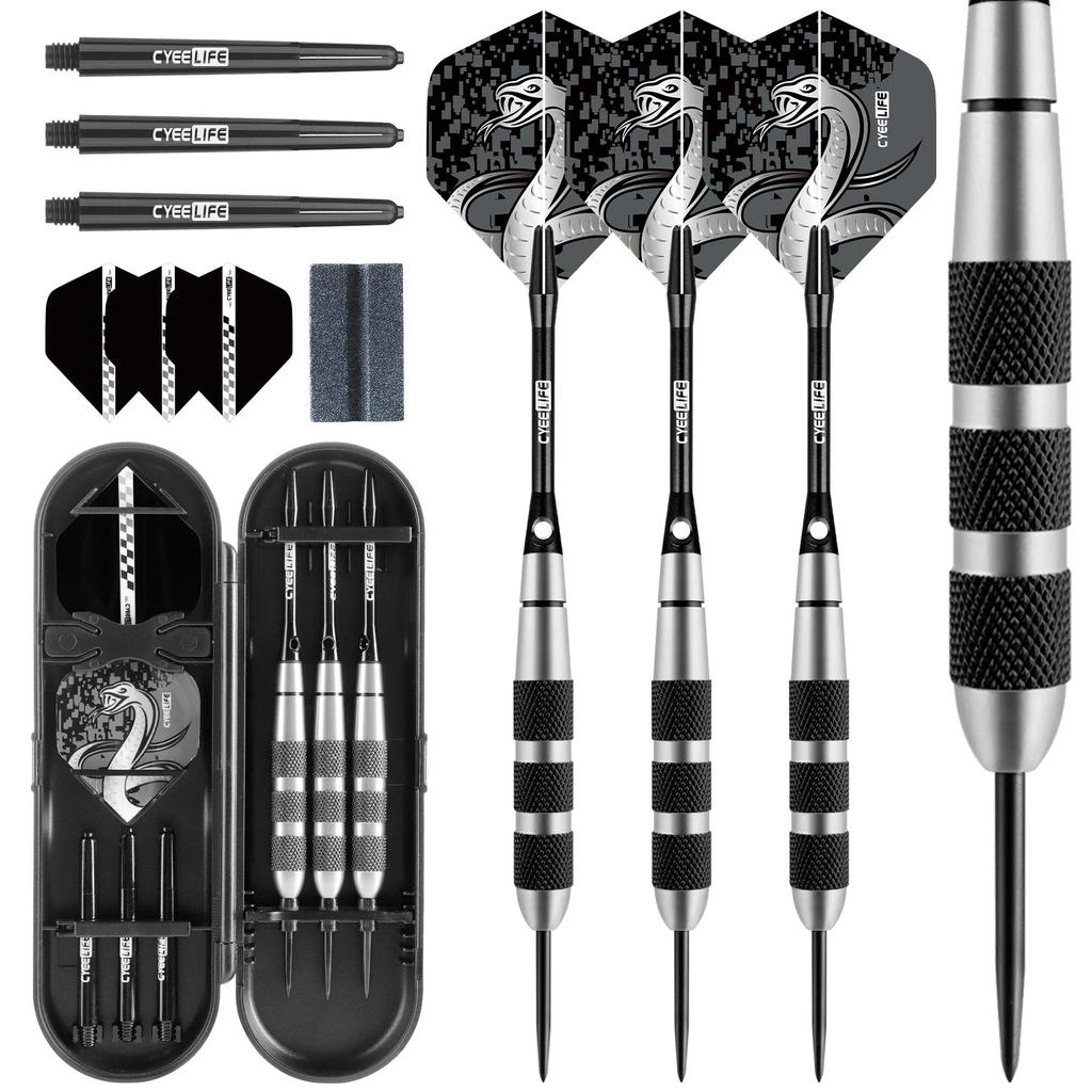 CyeeLife 26G 3pcs Steel Tip Darts Sets Standard PET Flight, Stainless steel Darts Aluminum  Shafts S