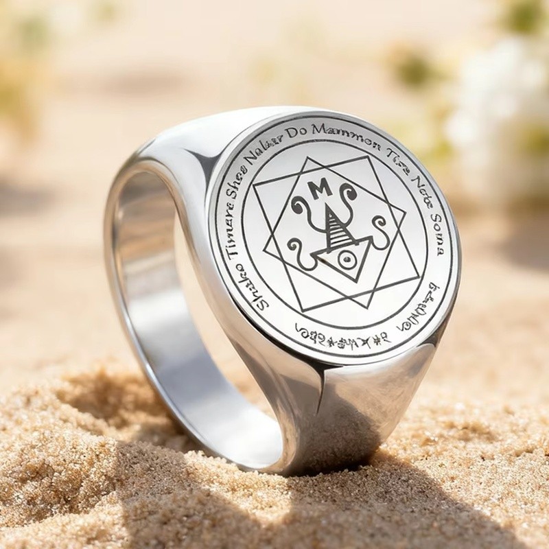 Cincin Sigil Dawapara Mammon, Perlindungan Kuat, Jimat Kekayaan, Segel Magis, Cincin Baja Tahan Kara