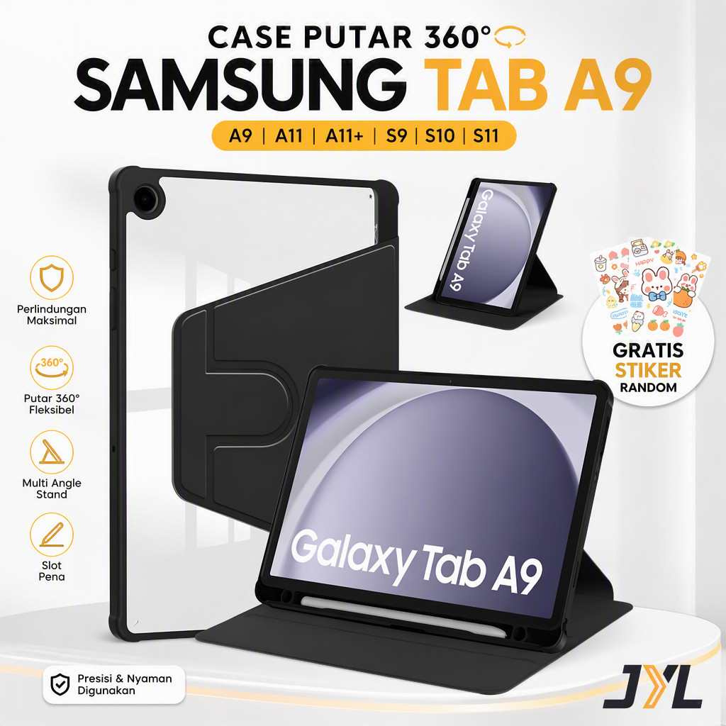Casing Samsung Galaxy Tab A11 A11+ A9 A9+ A8 S6 Lite S7 FE S9 FE S10 FE S11 360° Rotation Acrylic Ca